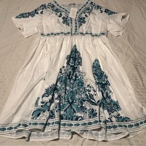 BloomChic White Mini Dress with Teal Floral Print